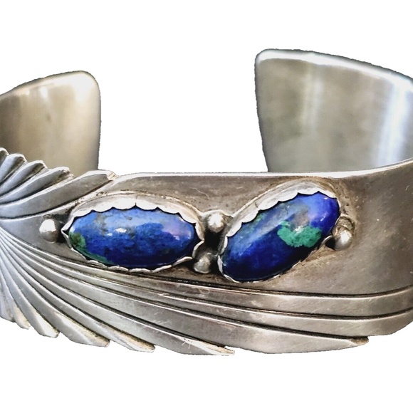 Vintage Robert Johnson RMJ Navajo Sterling Azurite Cuff Bracelet - Picture 2 of 16